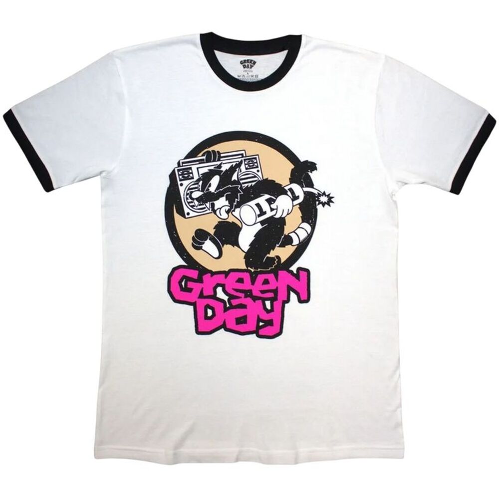 Green Day Unisex Adult Revolution TNT Ringer T-Shirt / White